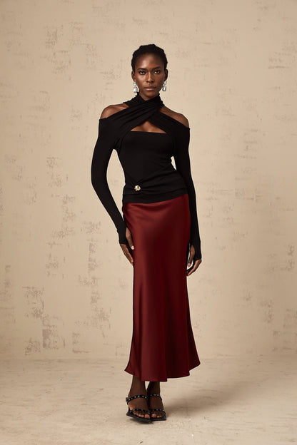 Odette Black Ruched Stretch-Jersey Top