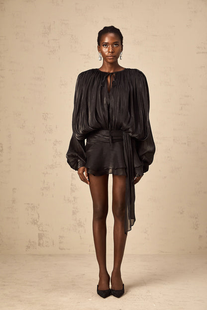Eugenie Black Fully Pleated Ruffled Mini Dress