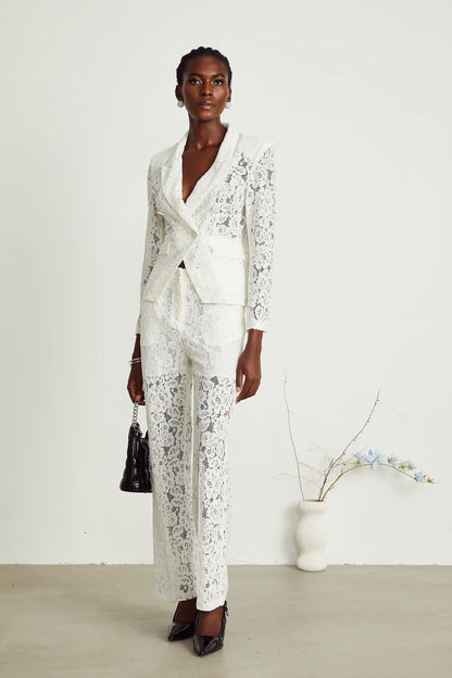 Zoe Sheer Lace Blazer & Trousers Matching Set