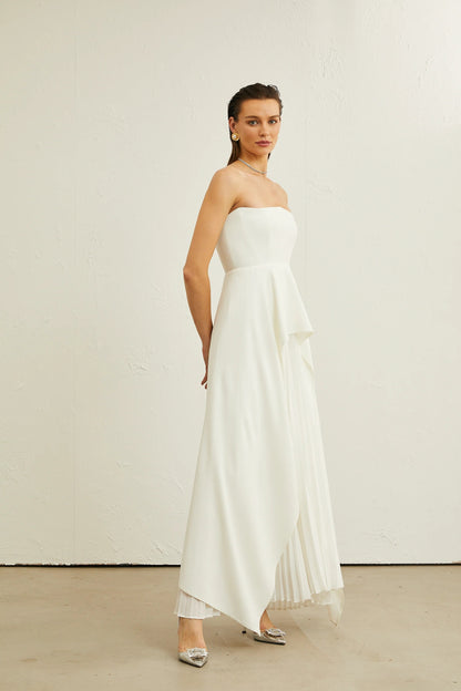 Vanessa White Pleated Off-Shoulder Maxi Dress