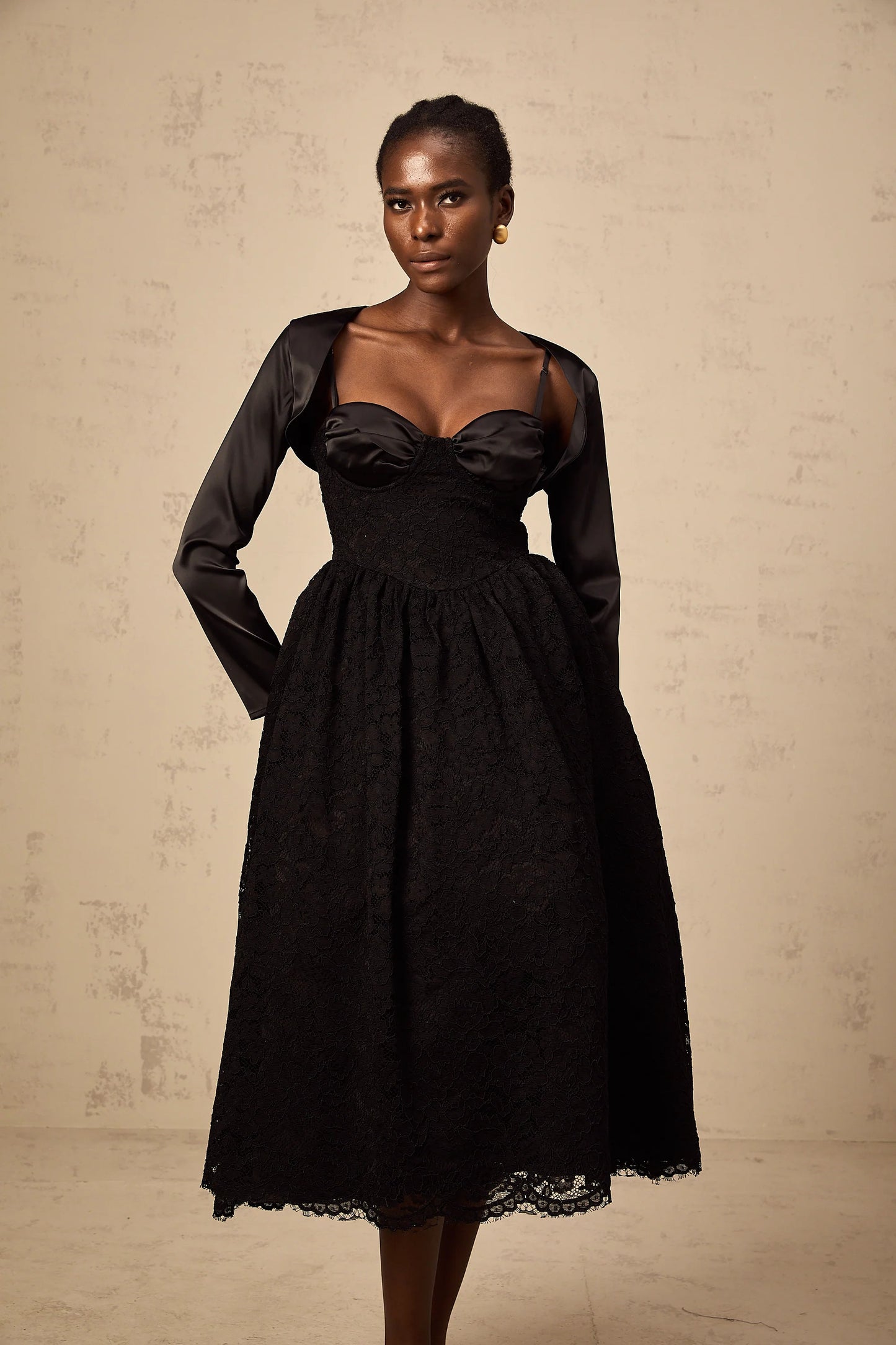 Sidonie Black Floral-Lace Top & Dress Matching Set