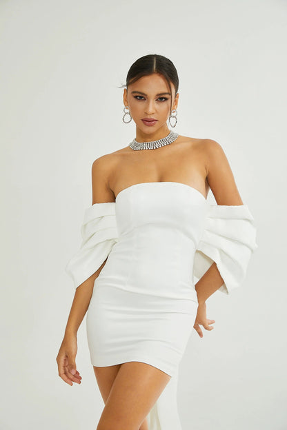 Helene White Oversize-bow Mini Dress