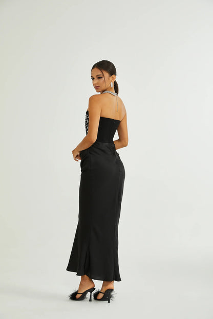 Aurore Black Crystal Embellished Maxi Dress