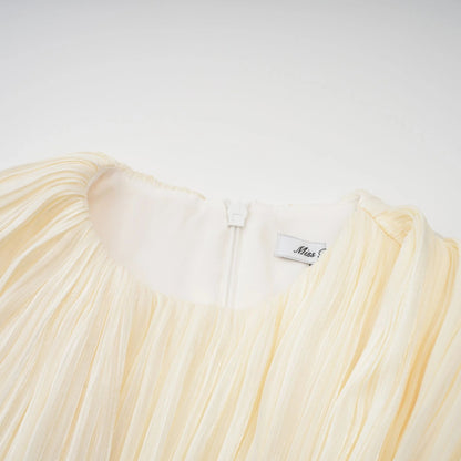 Cyrielle Pleated Mini Dress with Ribbon Design Accent