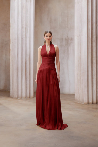 Uranie Red Gathered Maxi Dress