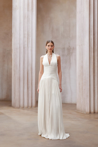 Uranie White Gathered Maxi Dress