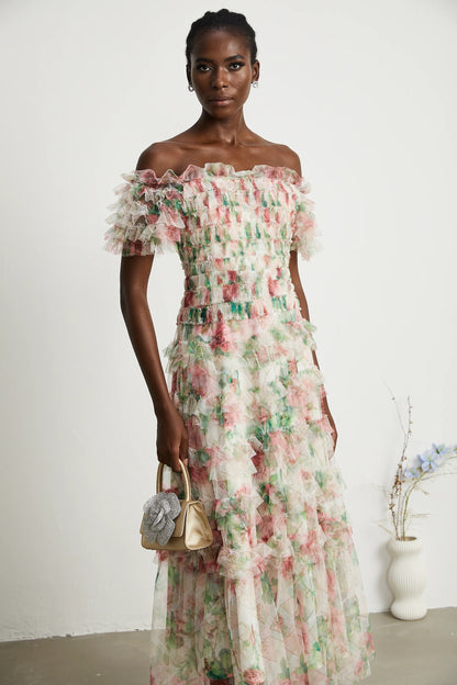Suzette Floral-Print Tiered Midi Dress
