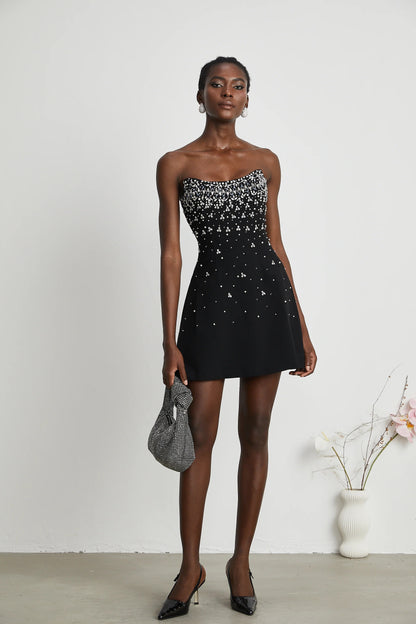 Melisande Black Embellished Mini Dress