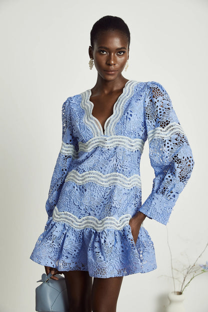 Gaelle V-Neck Floral Embroidered Mini Dress