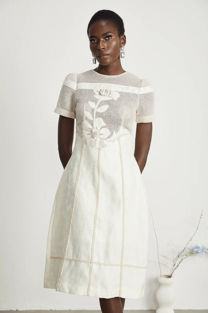 Diane Floral Embroidered Openwork Midi Dress