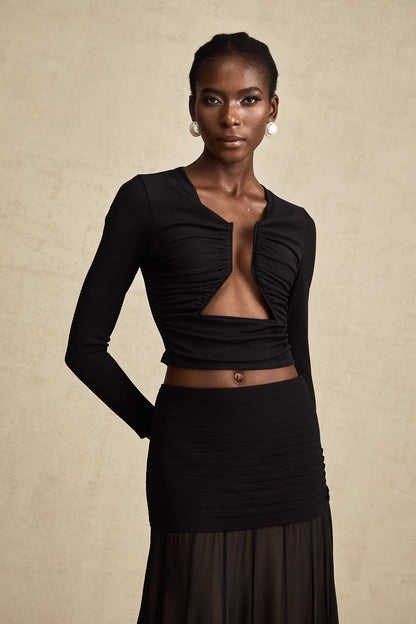 Anais Black Open-Front Gathered Top