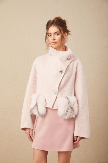 Vienne Pink Diagonal-Placket Short Coat