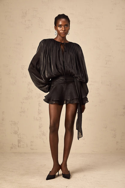 Eugenie Black Fully Pleated Ruffled Mini Dress