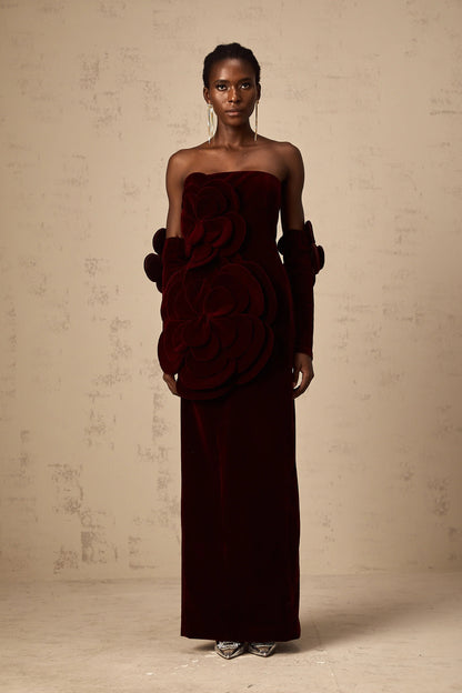 Azura Red Floral Applique Maxi Dress