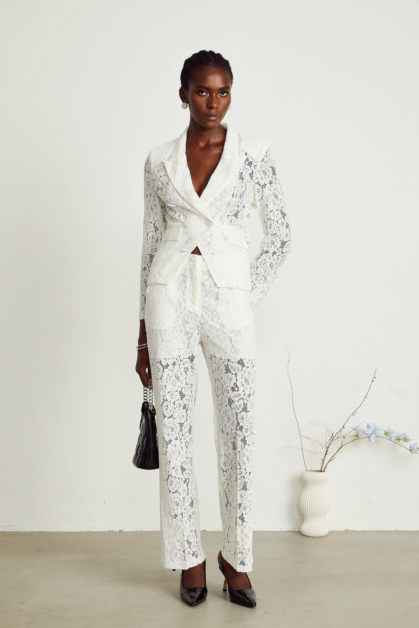Zoe Sheer Lace Blazer & Trousers Matching Set