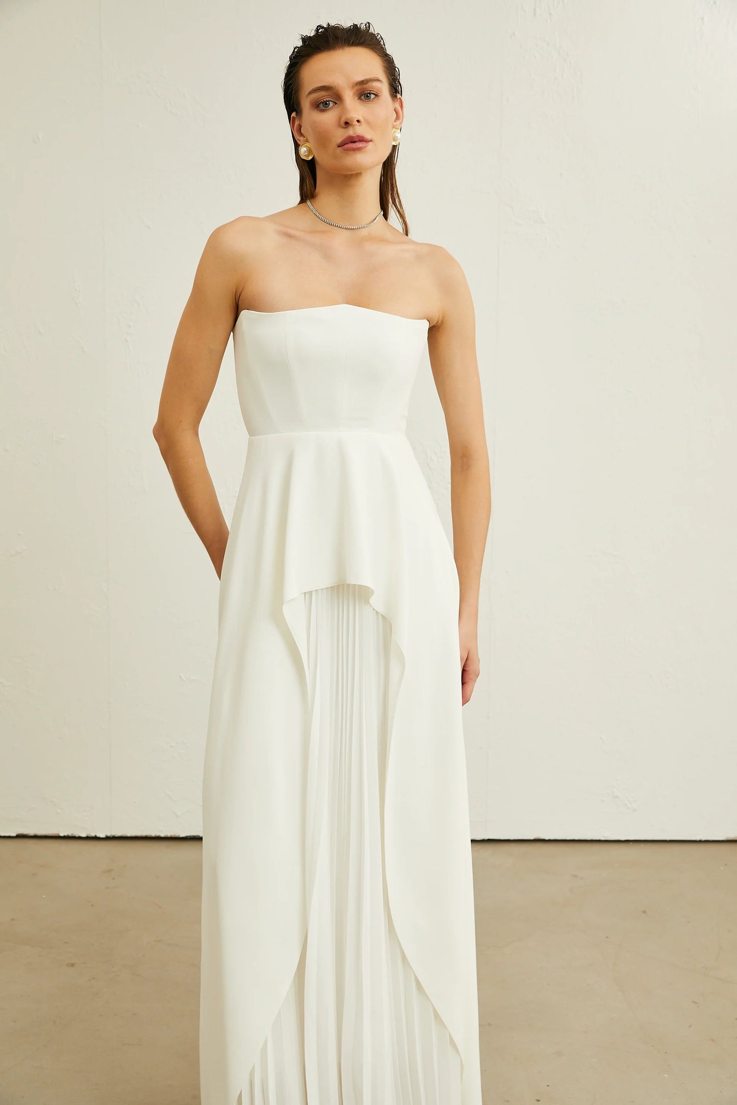 Vanessa White Pleated Off-Shoulder Maxi Dress
