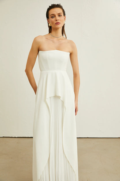 Vanessa White Pleated Off-Shoulder Maxi Dress