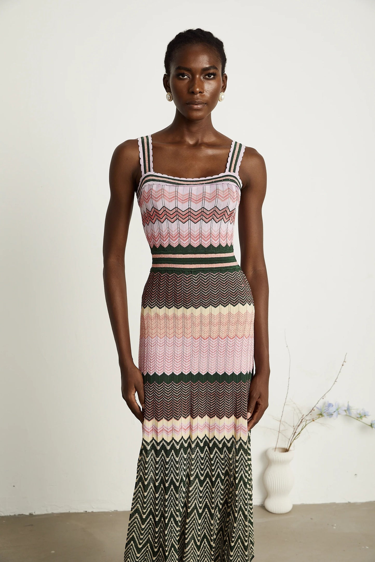 Daphne Contrast-Color Knitted Midi Dress