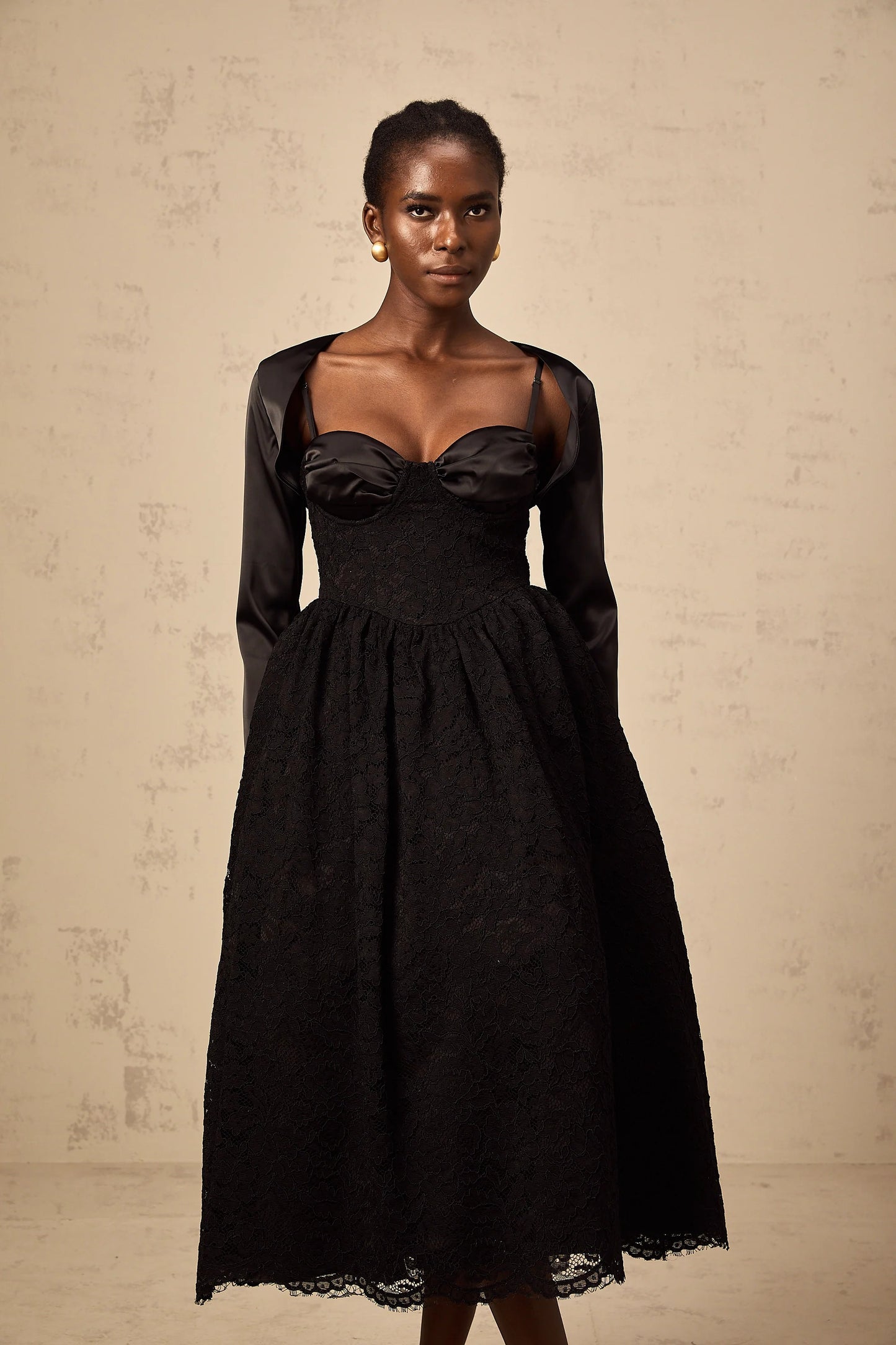 Sidonie Black Floral-Lace Top & Dress Matching Set