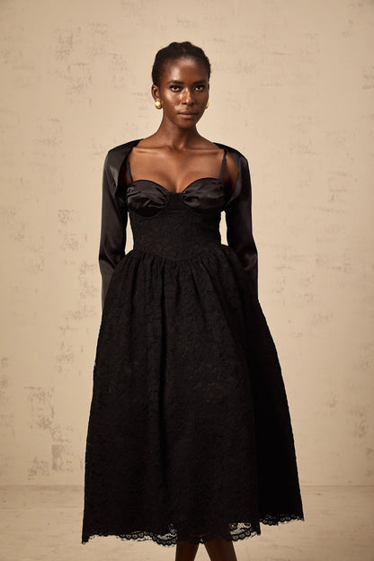 Sidonie Black Floral-Lace Top & Dress Matching Set