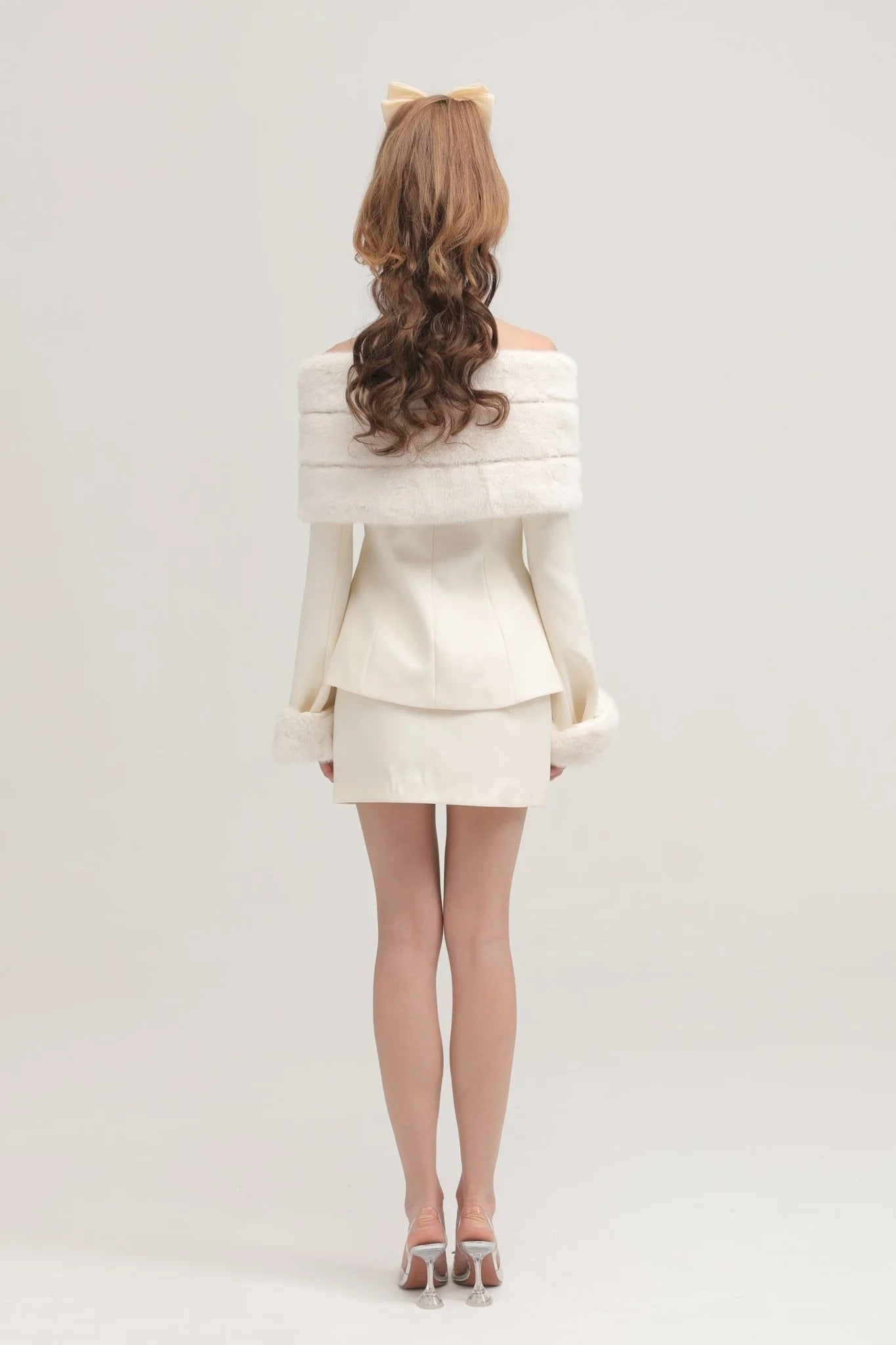 Caitlin White Faux-Fur Jacket & Skirt Matching Set