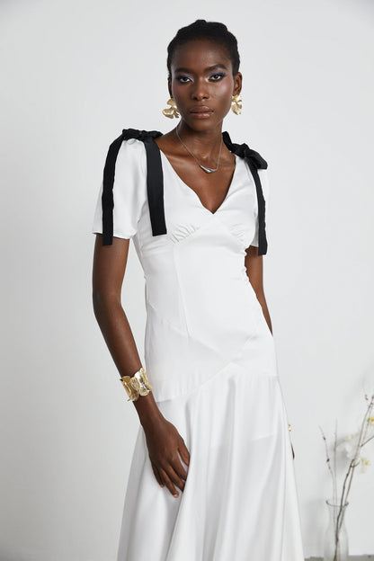 Cyrielle ribbon-detail puff-sleeve maxi dress