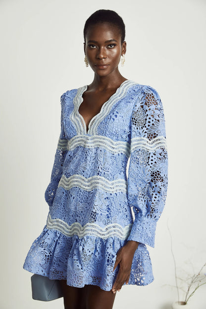 Gaelle V-Neck Floral Embroidered Mini Dress