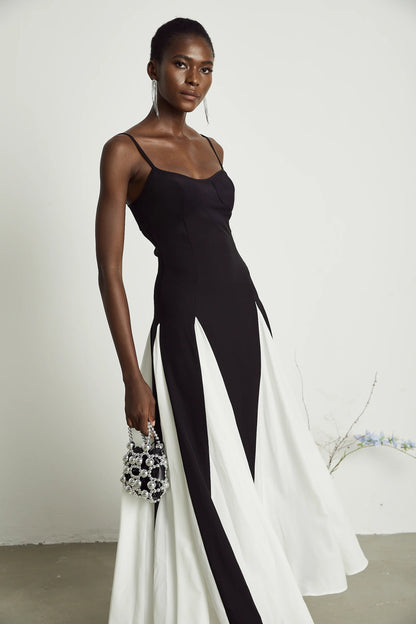 Sofie Contrast-color Pleated Maxi Dress