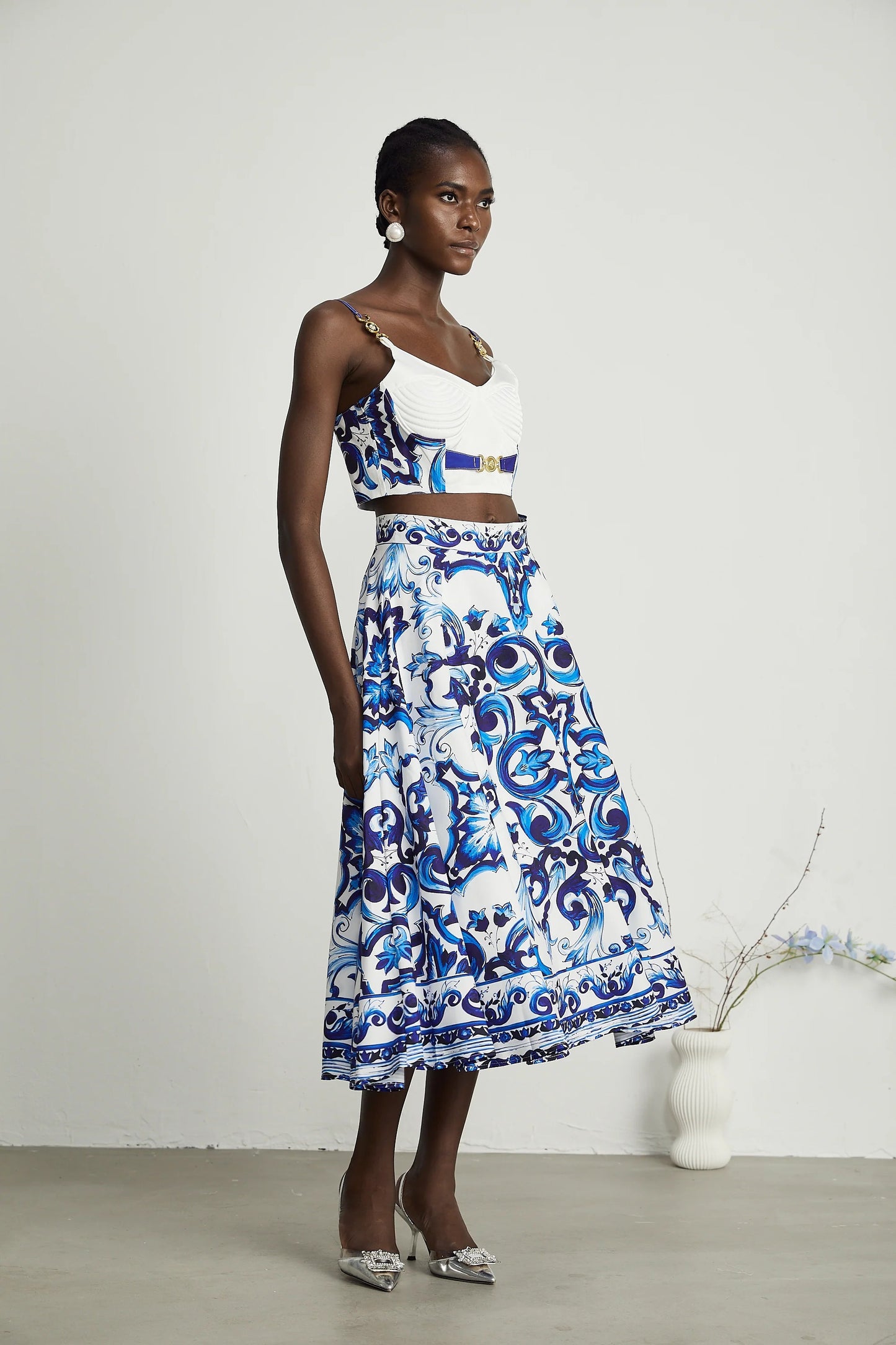 Allegra Graphic-Printed Top & Skirt Matching Set