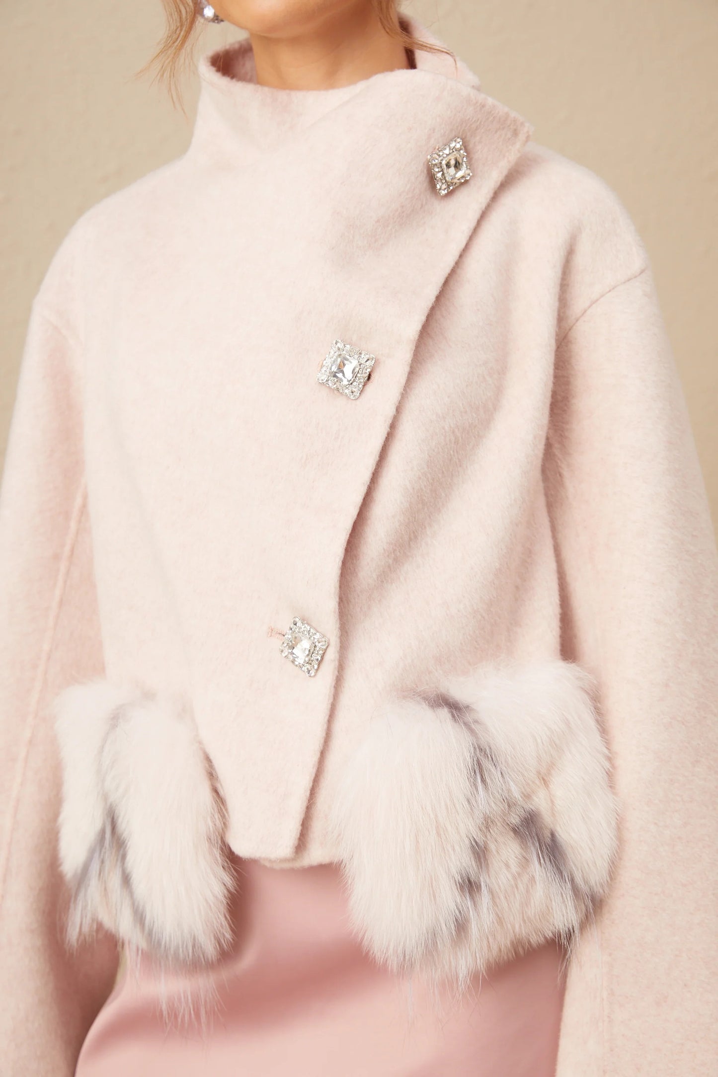 Vienne Pink Diagonal-Placket Short Coat