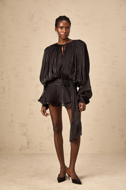 Eugenie Black Fully Pleated Ruffled Mini Dress
