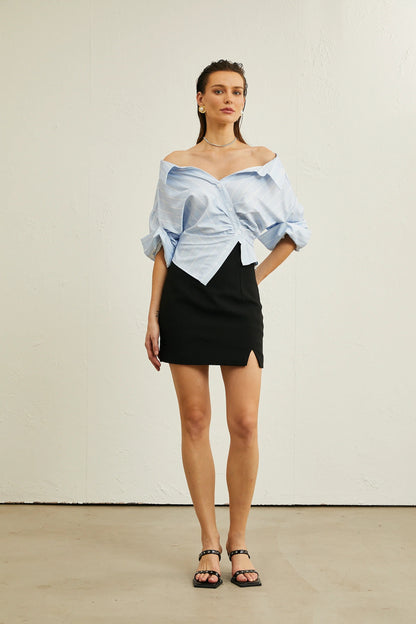 Helene Striped Off-Shoulder Blouse