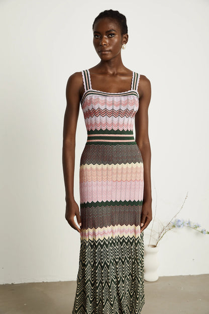 Daphne Contrast-Color Knitted Midi Dress