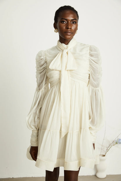 Thibaulte Tuck-Detail Pleated Tulle Mini Dress
