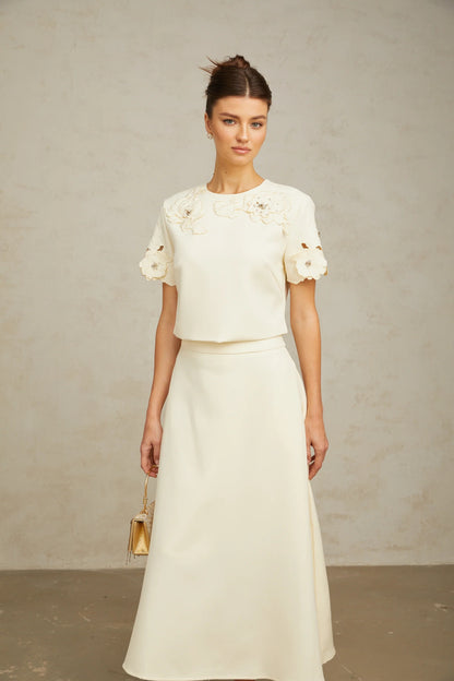 Coralie neutrals 3D-petal top & skirt matching set