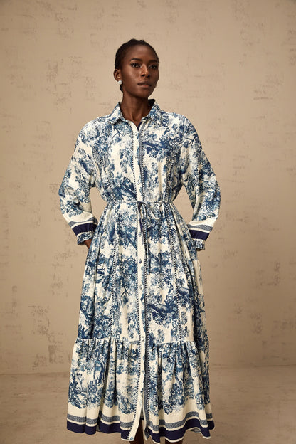 Adelaide Graphic-Print Midi Dress in Blue