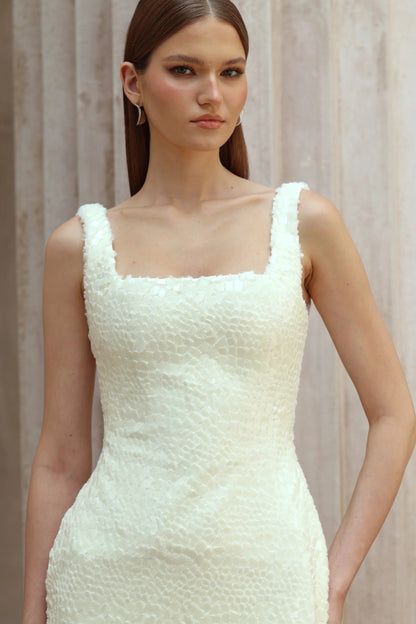 Angèle White Furry Snake Mini Bodycon Dress