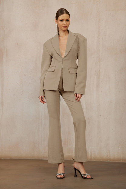 Prunille Khaki Lace-Up Blazer & Trousers Set