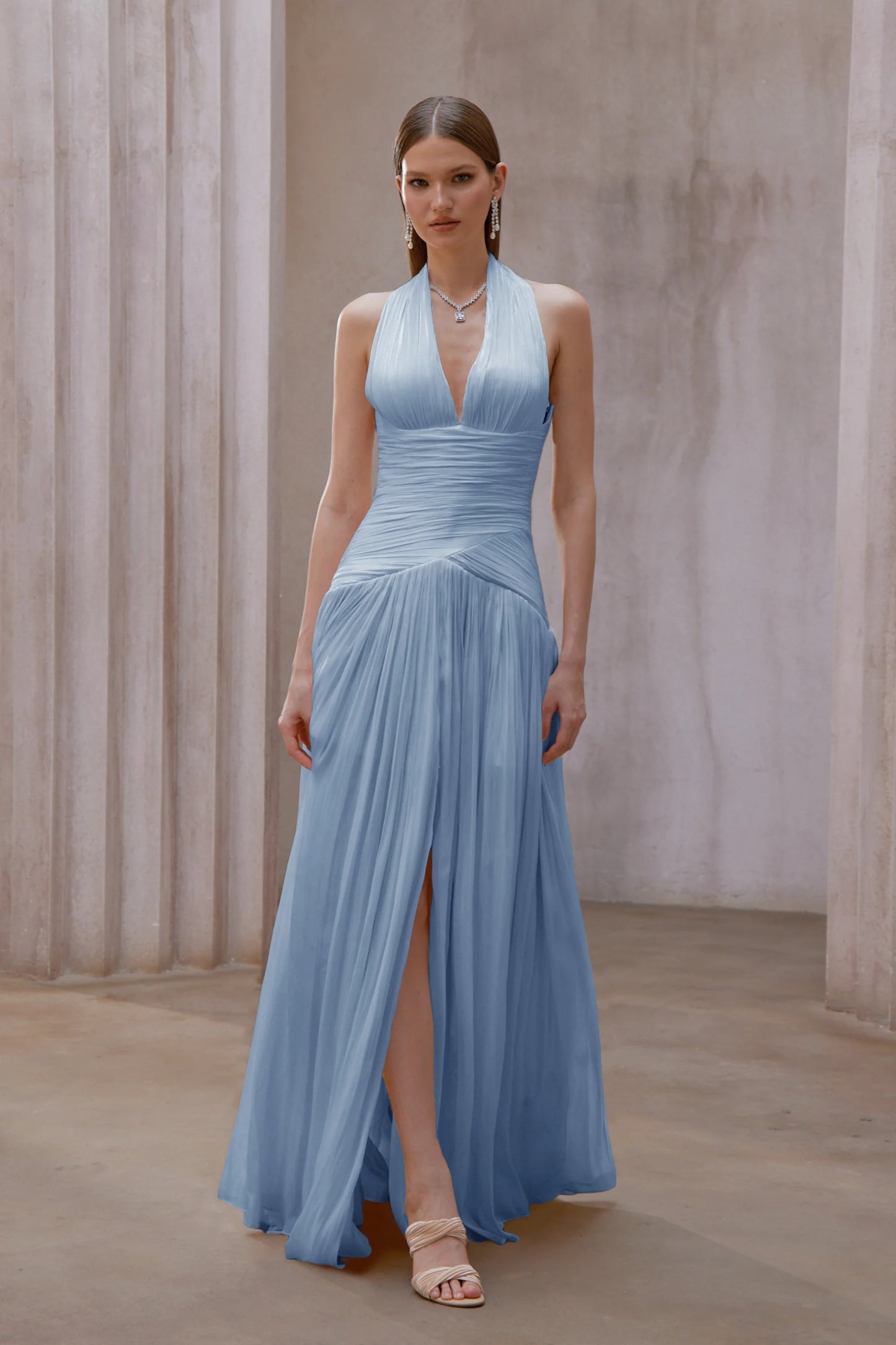 Uranie Blue Gathered Maxi Dress