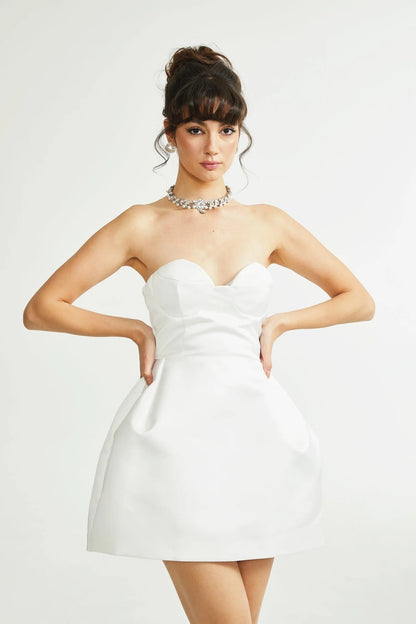 Laure White Bustier Off-Shoulder Mini Dress