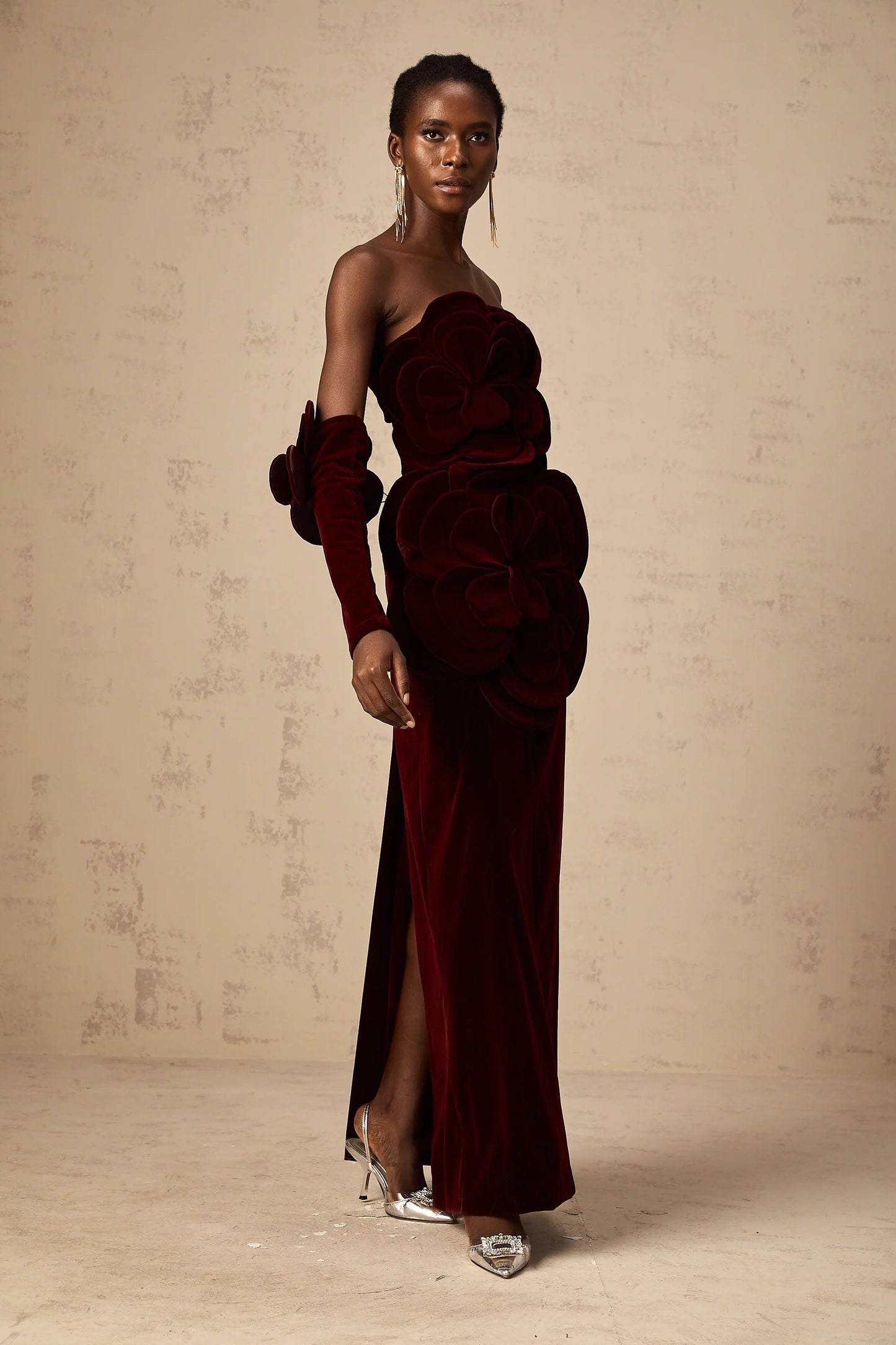 Azura Red Floral Applique Maxi Dress