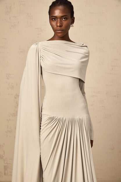 Gaëlle neutrals ribbon-design draped maxi dress