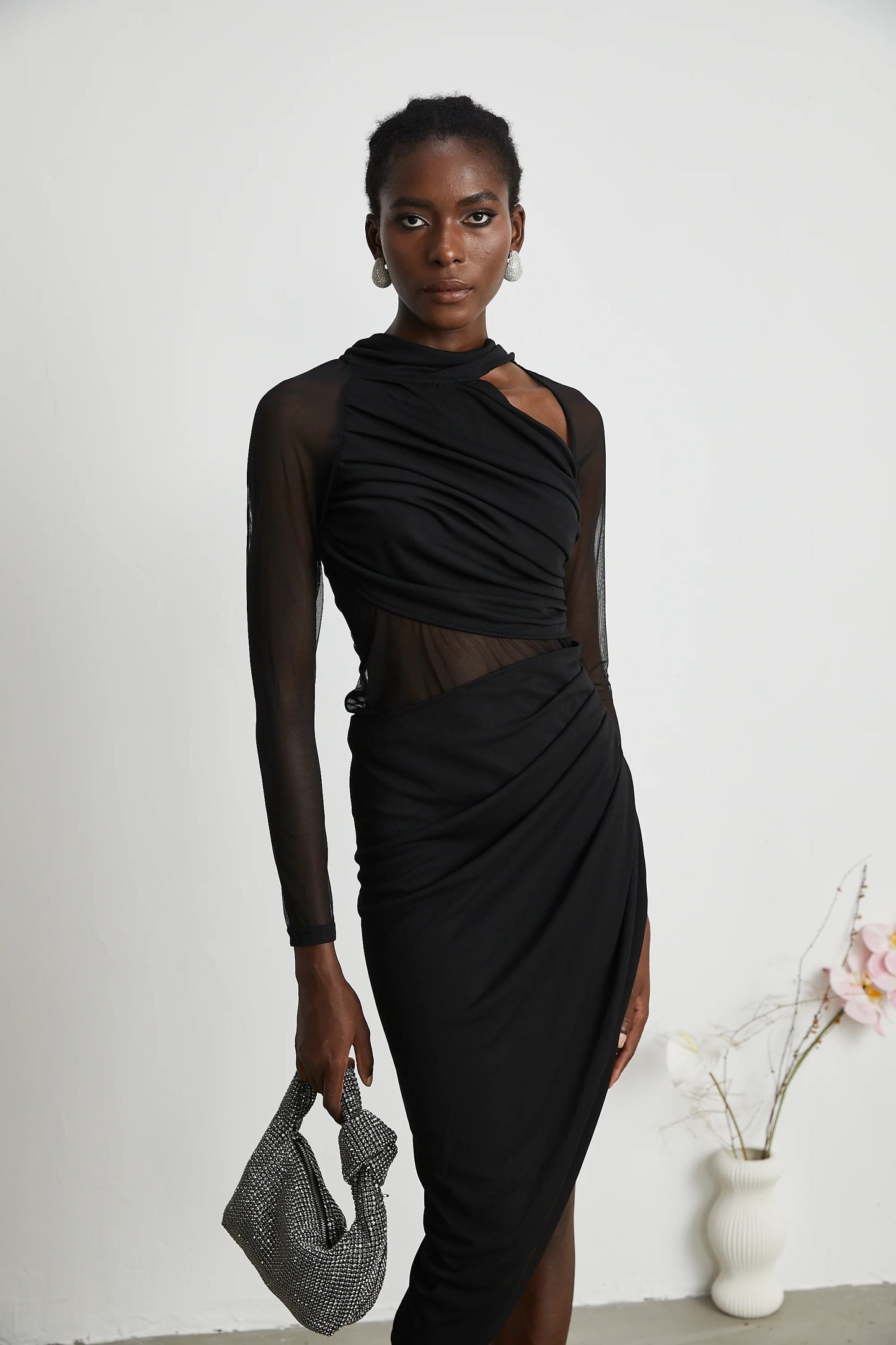 Clarisse semi-sheer ruched midi dress