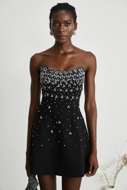 Melisande Black Embellished Mini Dress