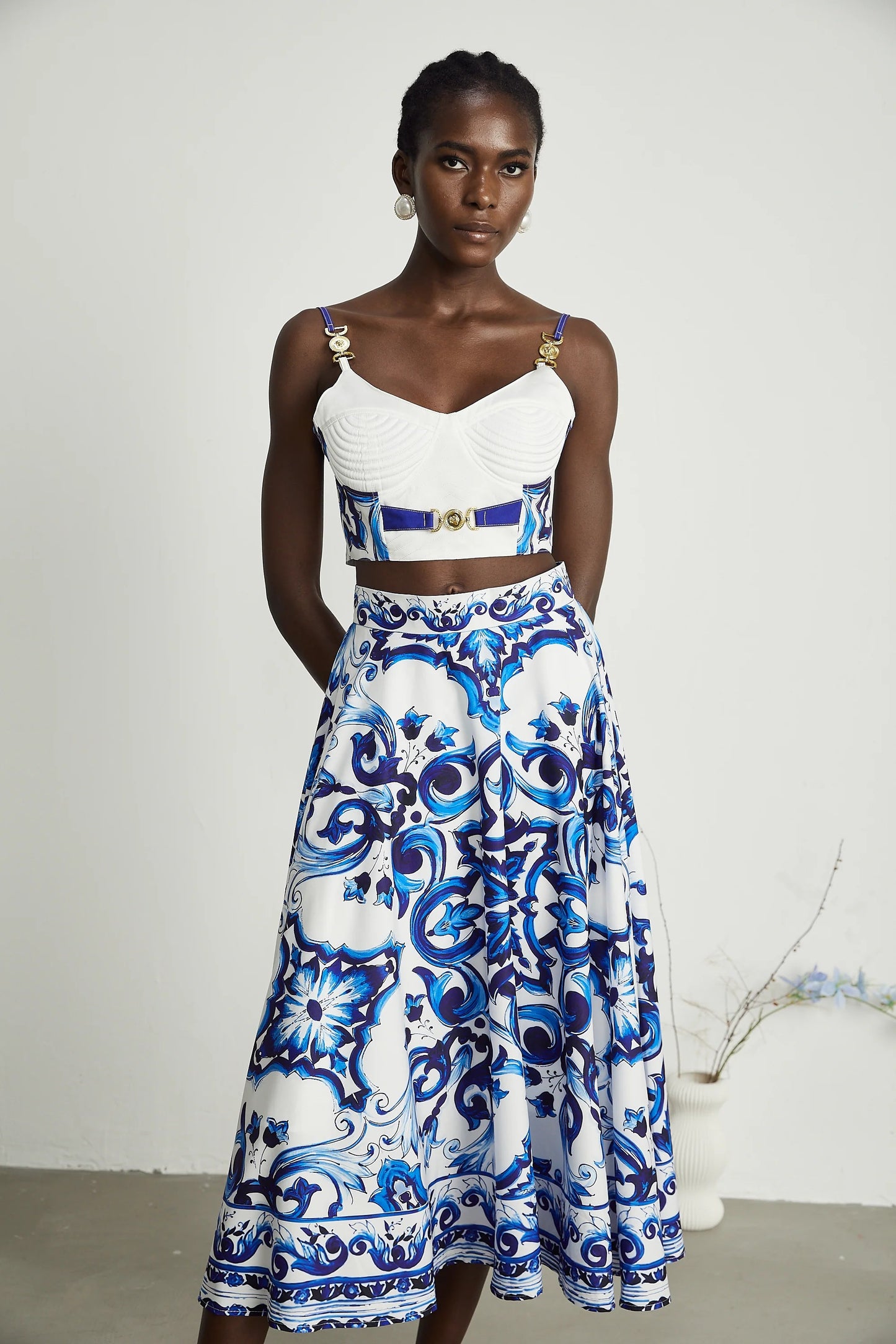 Allegra Graphic-Printed Top & Skirt Matching Set