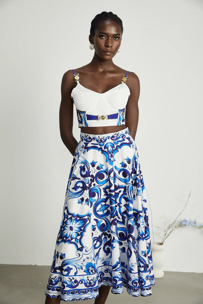 Allegra Graphic-Printed Top & Skirt Matching Set