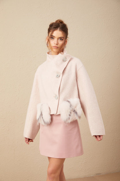 Vienne Pink Diagonal-Placket Short Coat