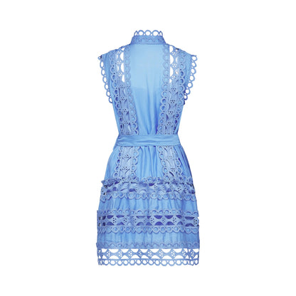 Mireille Blue Cut-Out Belted Mini Dress