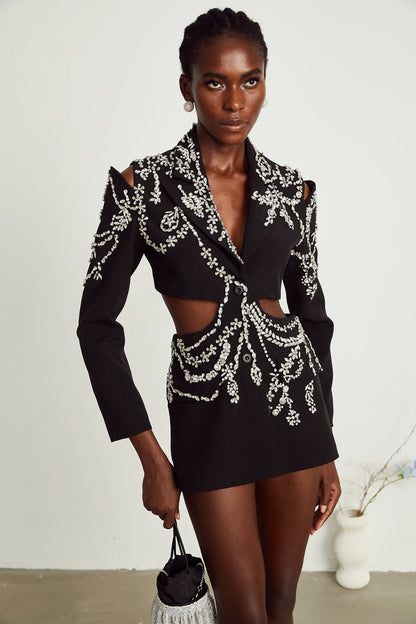 Audrey black crystal-embellished cut-out jacket