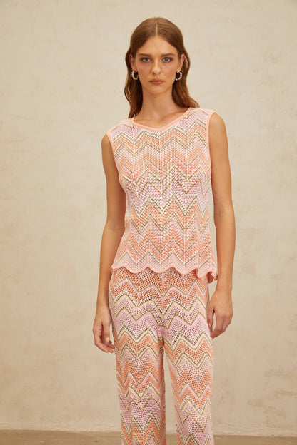 Irina Pink Zigzag Pointelle Knit Matching Set